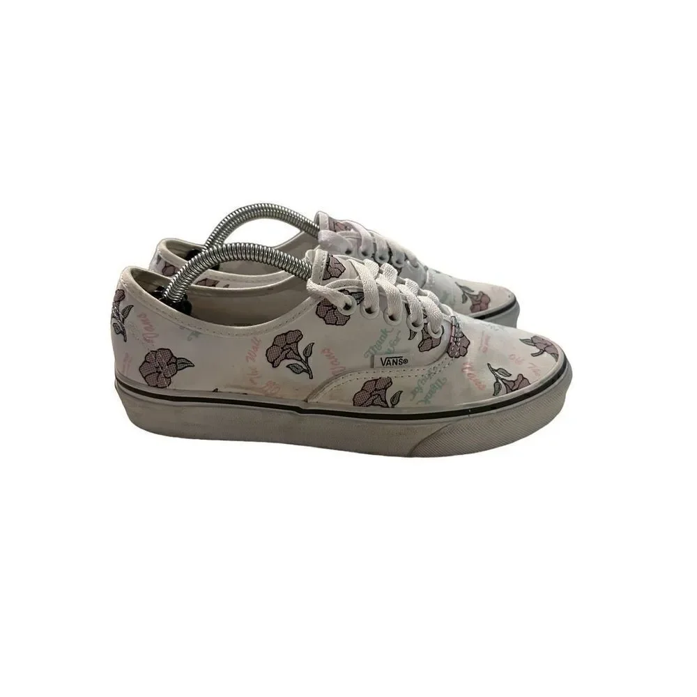 VANS Authentic Low Thank You Floral 507698 White Flowers Womens Size 8 Shoes